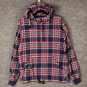The Vermont Flannel Co. Plaid Hoodie Pullover Shirt Red Blue White Men Small